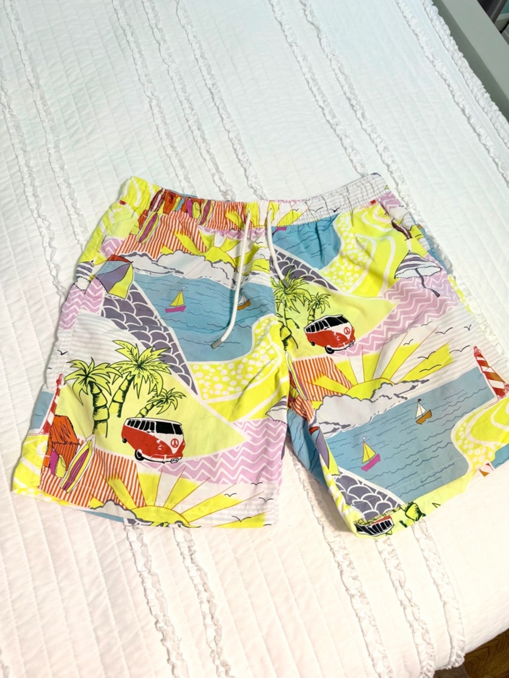 Peter Millar Swim trunks shorts Men XL VW Van Seaside Lined Sail Boat Palm Trees